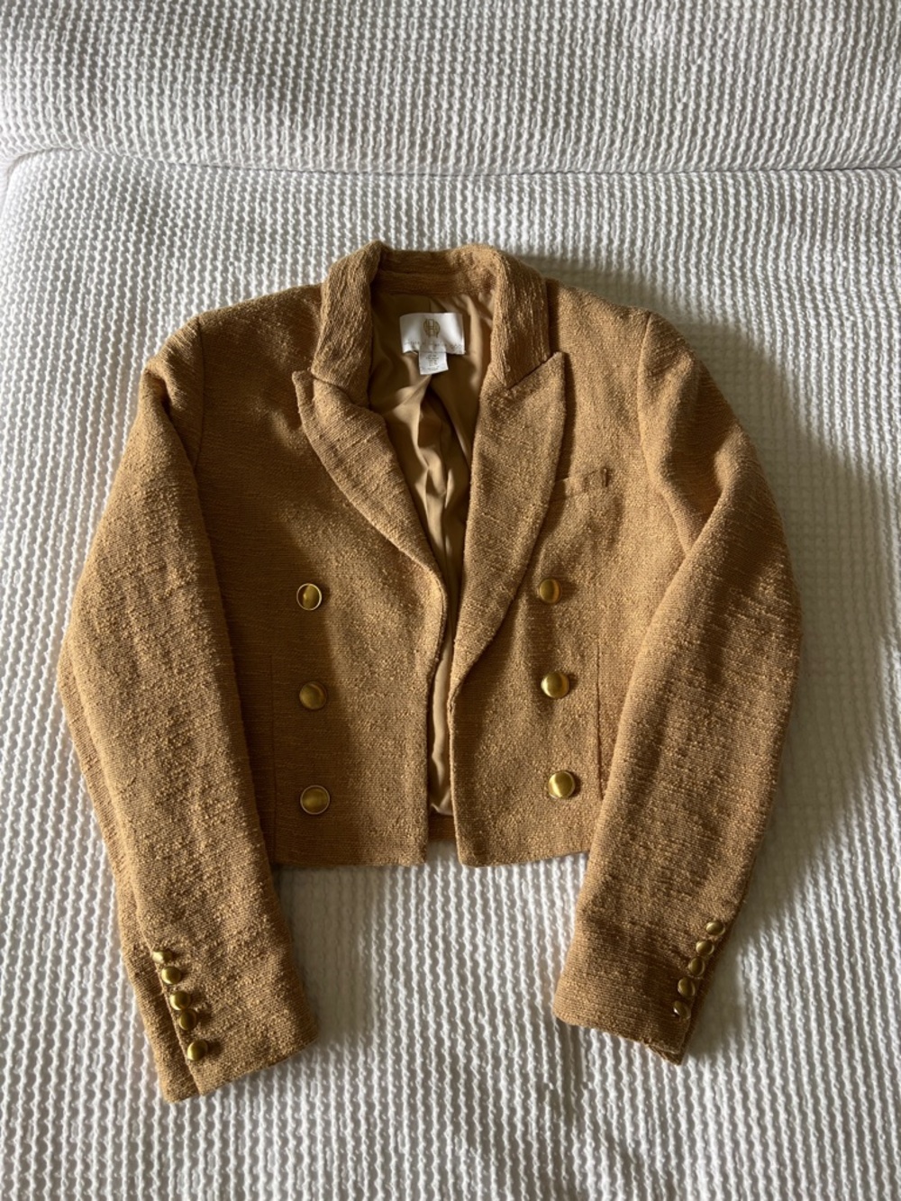 House of Harlow 1960 Cropped Double-Breasted Blazer in Camel Brown